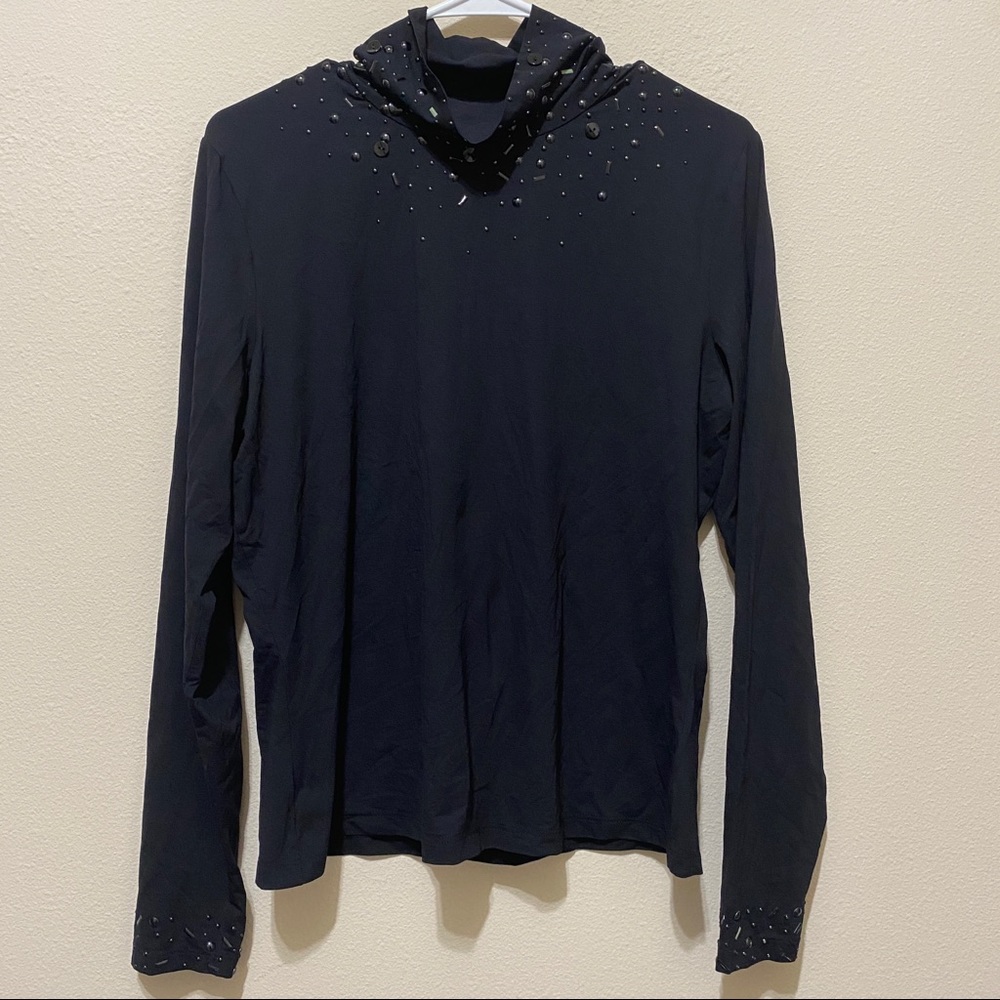 St. John Black Embellished Turtleneck Long Sleeve